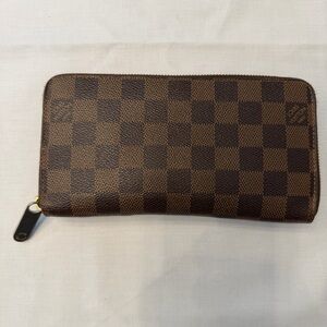 Louis‎ Vuitton Damier Ebene Zippy Wallet Zip Around Long Wallet Brown 7x4